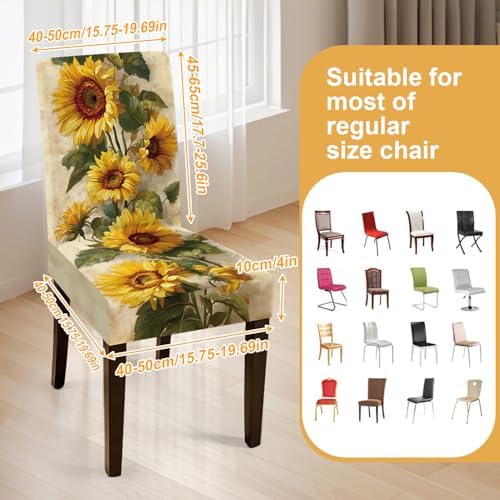 Sunflower Chair Covers Set of 6,Stretchable Kitchen Dining Room Chair Covers Decorations Removable Washable Dining Chair Slipcovers Chair Protectors for Dining Room & Kitchen - Image 3