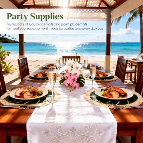 48Pcs Luau Placemats and Palm Placemat Raffia Grass Placemats Tropical Palm Leaf Place Mats for Dining Tables Family Gatherings Parties - Image 6