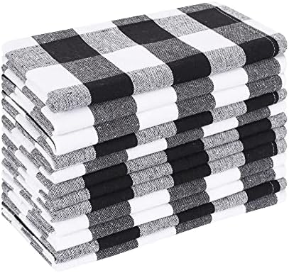 Ramanta Home Buffalo Plaid Check Cloth Napkins Set of 12 - Black White - Image 4