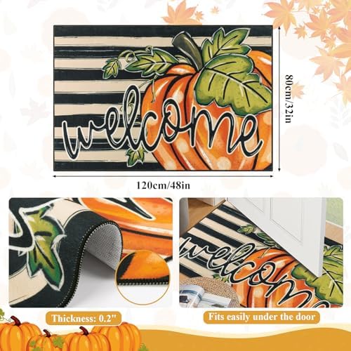 SHACOS Welcome Orange Pumpkin Fall Doormat 32x48 Washable Non-Slip - Image 2