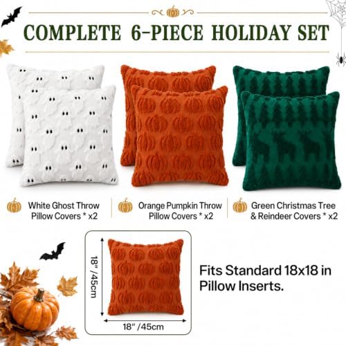 Irenare 6 Pcs Fall Throw Pillow Covers 18x18 Inch, Halloween Thanksgiving - Image 2