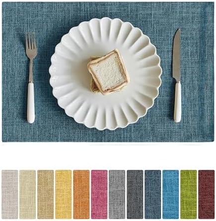 Softalker Faux Linen Cloth Placemats Set of 12-12 x 18 Inch, Teal by Softalker