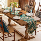 Floral Chenille Table Runner 108 Inches Non-Slip Tassels, Green - Image 2
