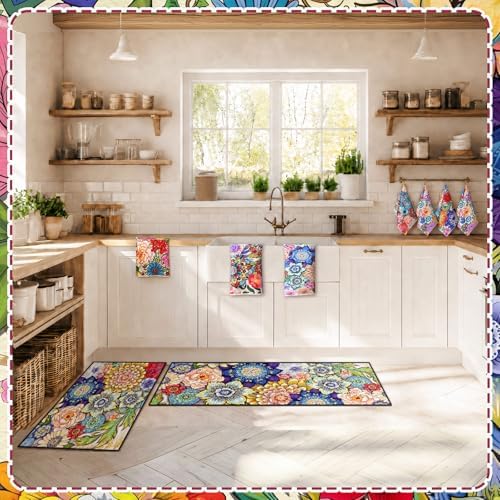 VitalCozy 10 Pcs Boho Floral Kitchen Decor Set Kitchen Towels - Image 2