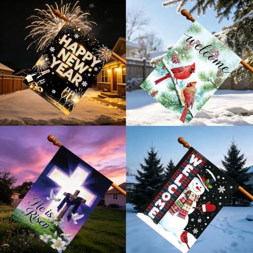 Seasonal House Flags Set of 12 Double Sided 28 x 40 Inch Garden Flags for Outside,Yard Flags,Outdoor Home Decorfor for All Seasons,Holiday Decoration for Christmas, Halloween, Easter, 4th of July, Thanksgiving - Image 7