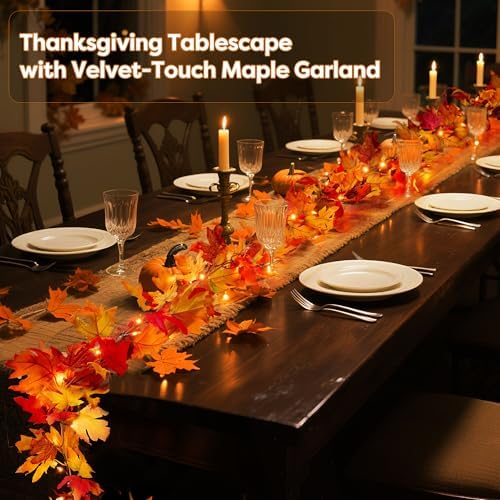 Fall Decorations for Home 18 FT Pre-lit Fall Garland with 100 LED Orange Lights, 8 Lighting Modes, Timer, Battery Operated Maple Leaves Garland for Fall Thanksgiving Mantel Door Fireplace Decor - Image 4