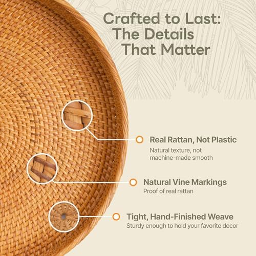 Handwoven Round Rattan Tray 16" (Smoky Brown) - Image 3