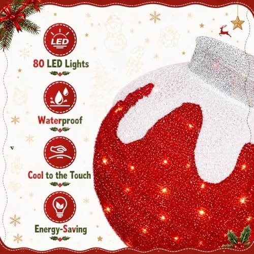 3 Pcs Outdoor Christmas Ornaments, Lighted Pop-Up Holiday Ball Decoration with 240 LED Lights, 8 Light Functions, Lighted Collapsible Christmas Outdoor Decorations for Yard, Patio, Home - Image 4