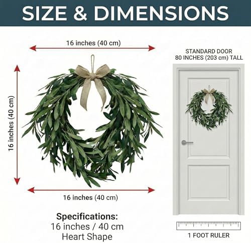 16" Heart Shaped Artificial Olive Leaf & Fruit Wreath - Realistic Green Olive Branches with Spring Floral Accents, Farmhouse Wall Door Wedding Arch Window Hanging for Indoor Outdoor - Image 4