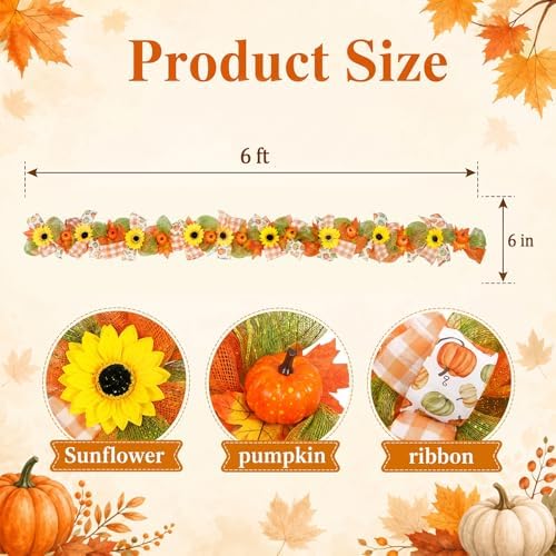 Sunflower Garland for Mantel, Fall Garland for Fireplace Home Decor - Image 3