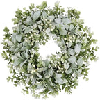 26 Inch Large Lambs Ear Wreaths for Front Door Spring Summer Lambs Leaves with White Berries, Artificial Greenery for Farmhouse Porch Wall Living Room Home Wedding Decor for All Seasons Wreaths by MDSTBN