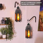 NEEDOMO Set of 2 Hanging Moroccan Lantern, 12.8'' Vintage Candle Holder, Metal Lanterns Decorative Indoor Outdoor, Table, Patio, Porch, Shelf, Ramadan Decorations (Amber) - Image 3