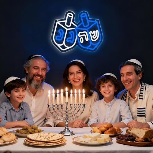Hanukkah Dreidel Neon Sign, Blue and White LED Chanukah Neon Window Light Up Decorations for Jews Judaism Synagogue Home Wall Room Indoor Outdoor Decor Jewish Holiday Gifts - Image 6