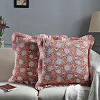 Ridhi Dark Salmon Pink Floral Block Print Throw Pillow Covers 20x20 Inch - Image 2