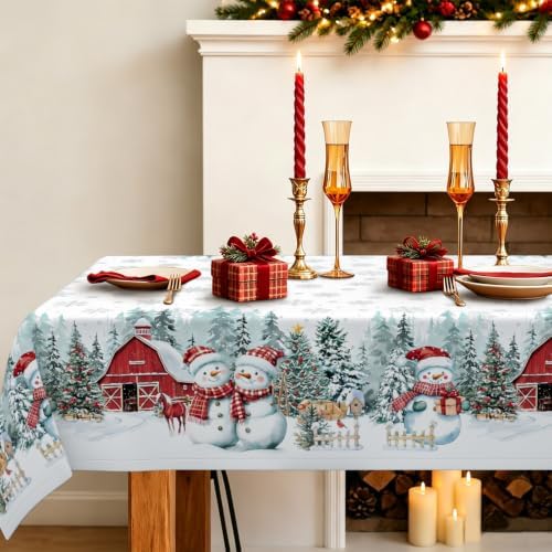 Rectangle Christmas Tablecloth 60x120 Inch, Farmhouse White Snowman Snowflake Table Cloth, Polyester Waterproof Wrinkle Resistant Xmas Table Cover for Holidays Dinning Table Decor by Unknown