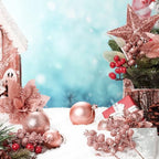 Realspring 72 Pieces Christmas Tree Ornament Set Xmas Assorted Decorations Bulk Glitter Poinsettia Berry Picks Topper Star Sequin Tree Skirts for Home Wreaths Holiday Party Favors (Rose Gold) - Image 6