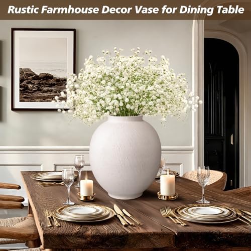 Large Ceramic Vase White Flower Vase,9.8 Inch Tall Big Round Vase - Image 2