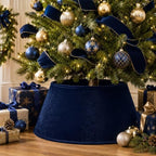 Skylety Navy Blue Velvet Christmas Tree Collar 24‘’ Tree Base Cover - Image 4