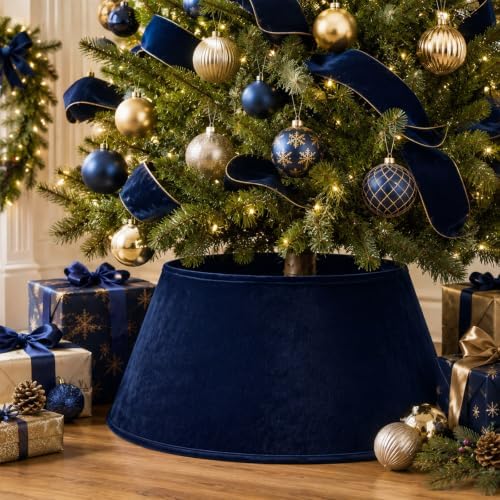 Skylety Navy Blue Velvet Christmas Tree Collar 24‘’ Tree Base Cover - Image 4
