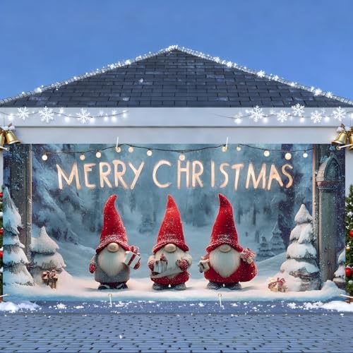 Christmas Garage Door Banner 6x13FT, Cute Christmas Gnomes with Gifts, Large Holiday Garage Door Cover for Outdoor Xmas Decorations, Winter Driveway & Home Exterior Decor - Image 2