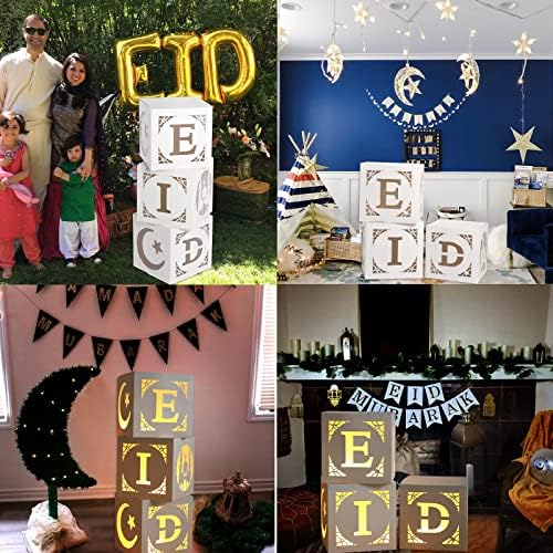 Staraise Eid Mubarak Decorations- 3pcs Mubarak Eid Hollow Boxes with Lights,Eid Mubarak Decorations for Home,DIY Eid Mubarak Boxes for Ramadan Lights Decorations,Eid Decorations Party Decor - Image 5