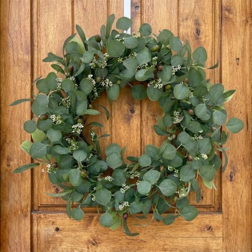 24 Inch Eucalyptus Wreath for Front Door, Large Artificial Greenery Wreaths with Olive Leaves and Berries, Farmhouse Spring Summer Decor for Porch, Wall, Window, All Season - Image 5