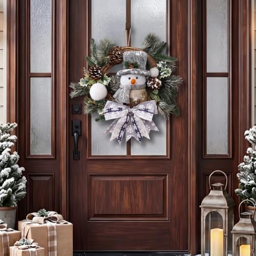 Suncalla 20" Christmas Snowman Wreath Winter Door Wreaths for Front Door - Image 4