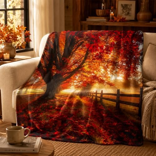 Red Maple Forest Flannel Blanket, 80X60in - Image 2
