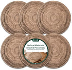 13 Inch Round Woven Placemats Set of 6, Natural Banana Leaf Charger Plates by Brevoli