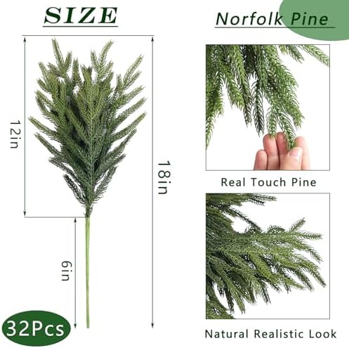 32Pcs 18"Lifelike Touch Artificial Norfolk Pine Branches for Vase Christmas - Image 6