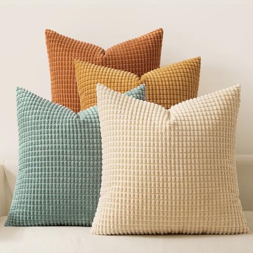 MIULEE Boho Euro Decorative Pillow Covers 24x24 Inch Set of 4 Orange/Teal by MIULEE