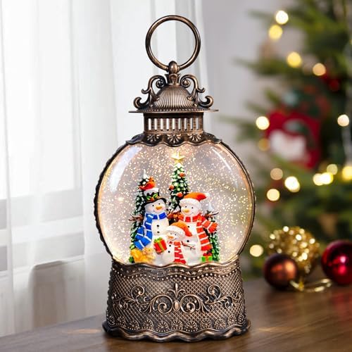 Christmas Snow Globes Lantern with Music, Snowman Snow Globes with Swirling Glitter Effects, USB/Battery Powered with 6-Hour Timer, Christmas Decorations by COZYPAVILION