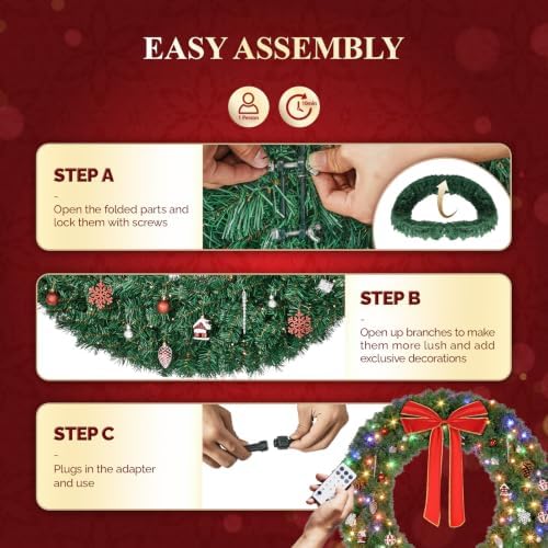 VINGLI 48 Inch Pre Lit Christmas Wreath with Colorful Light, Remote Control - Image 4