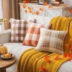 AQOTHES Plaid Fall Throw Pillow Covers Orange Write 20x20 Inch Set of 2 - Image 3