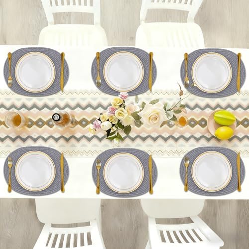 Oval Woven Placemats Set of 6, Boho Cotton Rope Braided Table Mats, 17x13 Inches Non Slip Heat Resistant Place Mats for Dining Room, Thick Hot Pads for Farmhouse Kitchen Table Decor. (Gray) - Image 5