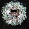 24 Inch Winter Wreaths for Front Door Outside- Pinkpuii Artificial Outdoor Christmas Wreath with Pinecones,White Berries and Welcome Sign,Xmas Holiday Winter Decorations for Home Farmhuse Door Decor by Pinkpuii