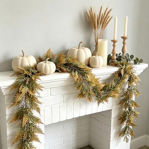 HipTree 6FT Artificial Fall Garland with Fern Eucalyptus Leaves for Mantle - Image 3