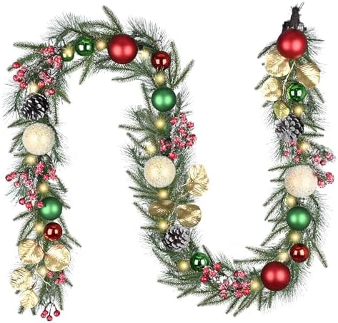 Valery Madelyn 9 Ft Christmas Garland with Lights for Mantle Red Green Gold by ValeryMadelyn
