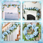 6ft Light Blue Hydrangeas Artificial Floral Garland Decoration for Mantle - Image 5