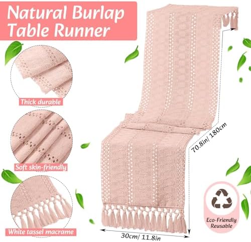 Boho Table Runner and Placemats Set, 6 Sets, Pink, 12x72 - Image 3