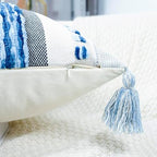 PANOD Chenille Farmhouse Throw Pillow Covers 18 x 18 Blue, Neutral Boucle Couch Pillow Cover, Striped Decorative Boho Coushion Cover Pillow Case for Couch Bed Sofa Bedroom,Modern Accent,Set of 2 - Image 4