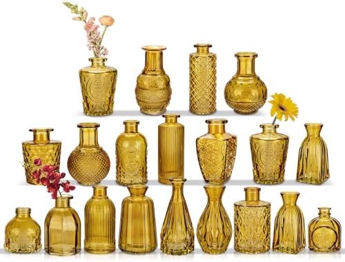 Glass Bud Vases Set of 20, Small Flower Vase in Bulk for Centerpieces, Mini Vintage Amber Vases for Rustic Wedding Vintage Home Table Decor by GnFlus