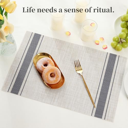 Leetaltree Khaki-Blue Placemats, Heat Resistant Non-Slip Place mats for Dining Table, Washable Durable PVC Vinyl Woven Table Mats (Set of 12) - Image 6