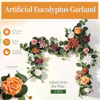 Aneco 2 Pack Artificial Eucalyptus Garland with Flowers 12FT Flower Garland Artificial Rose Floral Vine Garlands for Wedding Bridal Shower Party Backdrop Wall Table Mantle Table Decor, Terracotta - Image 2