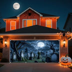 Halloween Garage Door Cover 7x16ft Spooky Graveyard Halloween Garage Door Banner Creepy Hallows' Decorations for 2 Car Garages Cemetery Backdrop for Wall Large Banners - Image 5