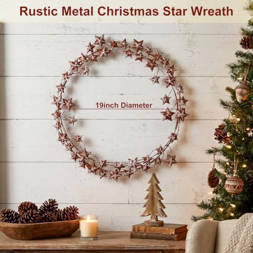 Wesiti Christmas Rustic Metal 19'' Wreath Vintage Iron Star Wreath Garland - Image 2
