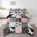 Girls Unicorn Comforter Queen Girly White Horse Bedding Western Cowboy Cowgirls Quilt Patchwork Buffalo Plaid Duvet Insert Arrow Stripes Wild Animal Soft Down Comforter 3Pcs Bedroom Decor,Pink Black by Erosebridal