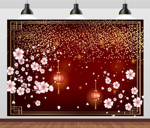 BELECO 12x10ft Fabric Chinese New Year Backdrop Lunar New Year Decorations Pink Cherry Blossoms Red Lanterns Spring Festival Background Party Decorations Banner Holiday Photoshoot Studio Props - Image 5