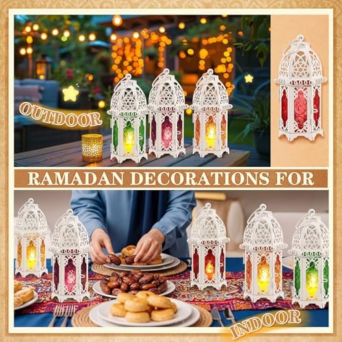 Mumufy 12 Pcs Moroccan Lantern Ramadan Lantern Eid Mubarak Decor, White - Image 4