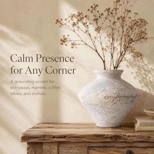Wabi Sabi Vintage Vase, 6.3" Tall Wabi Sabi Decor Rustic Farmhouse Pottery Vase for Centerpiece, White Textured Pottery Flower Vase for Home Decorative, Table, Living Room, Bedroom, Bathroom, Kitchen - Image 5